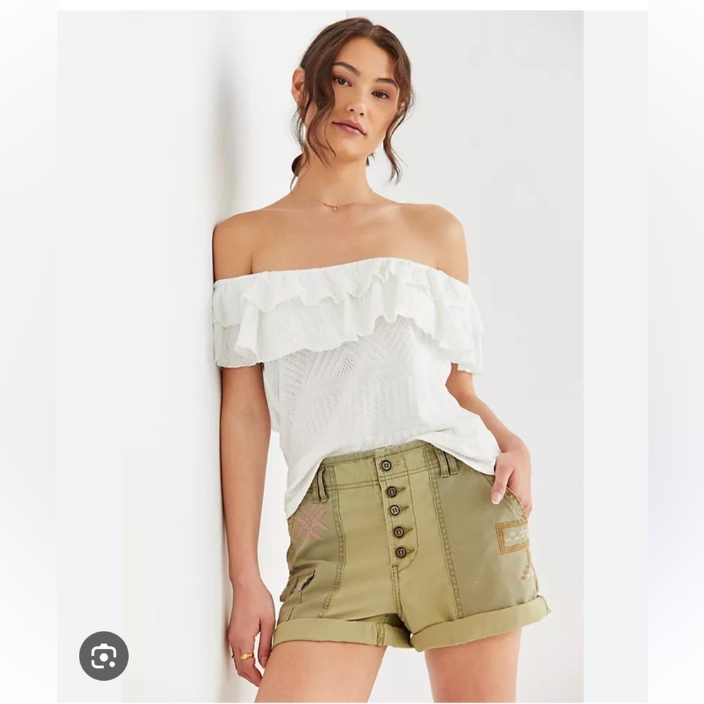 Anthropologie Pointelle White Off-Shoulder Top